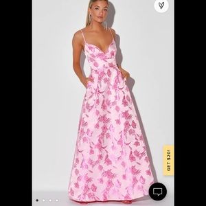 LULUS: With Passion Pink Floral Print Jacquard Sleeveless Maxi Dress NWT